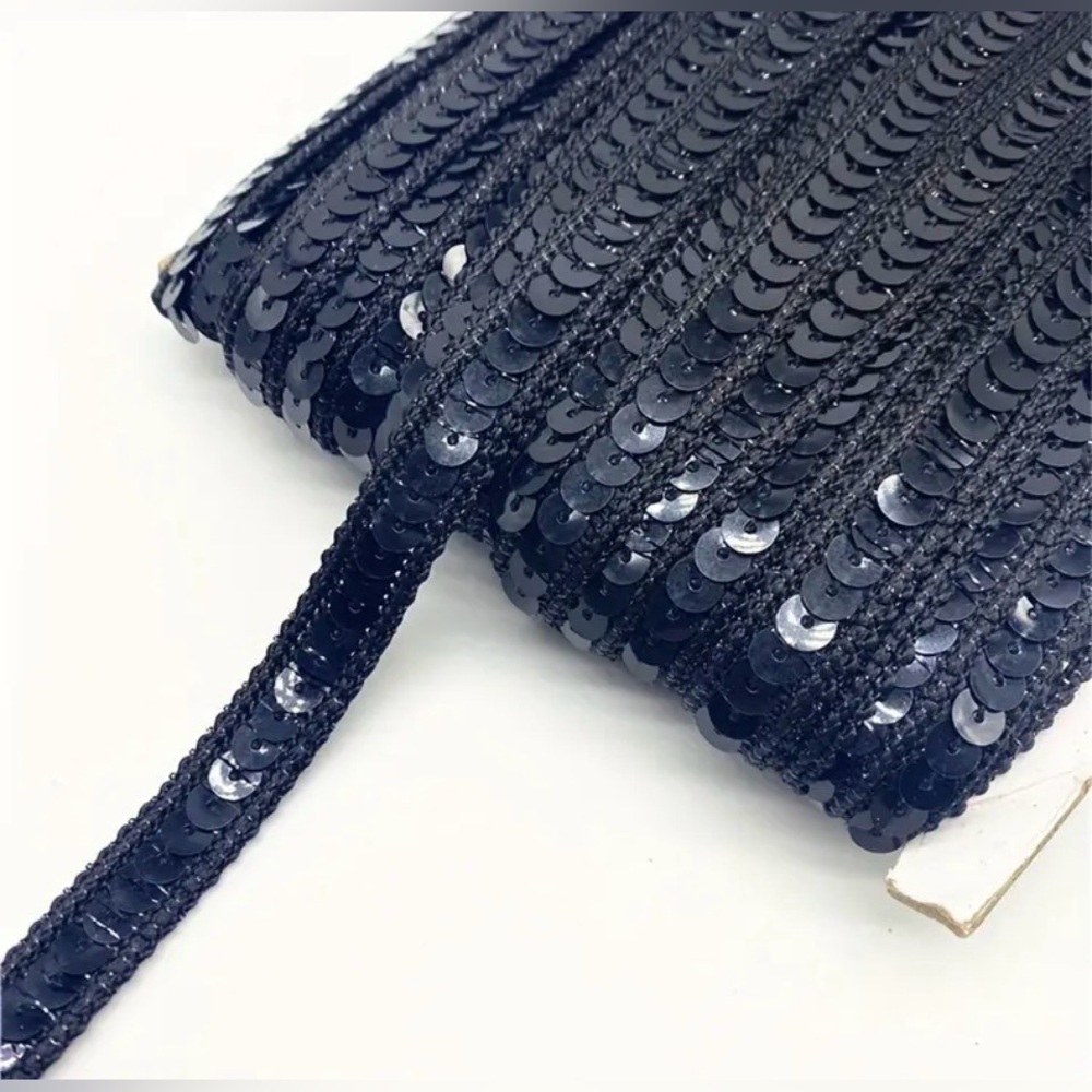 1 Yard Navy Blue Stretch Sequin Appliqué Trim for Crafts and Clothes, New